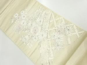 アンティーク　光悦垣に菊梅・紅葉模様刺繍袋帯（材料）
